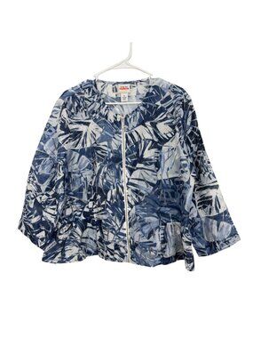 Ruby Rd. Favorites Womens Blue Semi Sheer Print Full Zip-Front Jacket Size 16